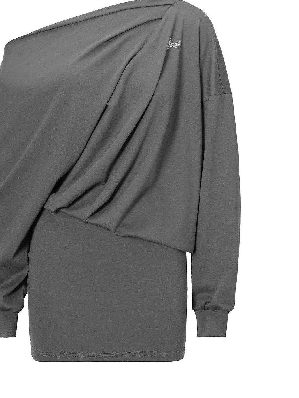 JYOSEI Gray One Shoulder Draped Bodycon Long Sleeve Women's Cotton Casual Mini Dresses