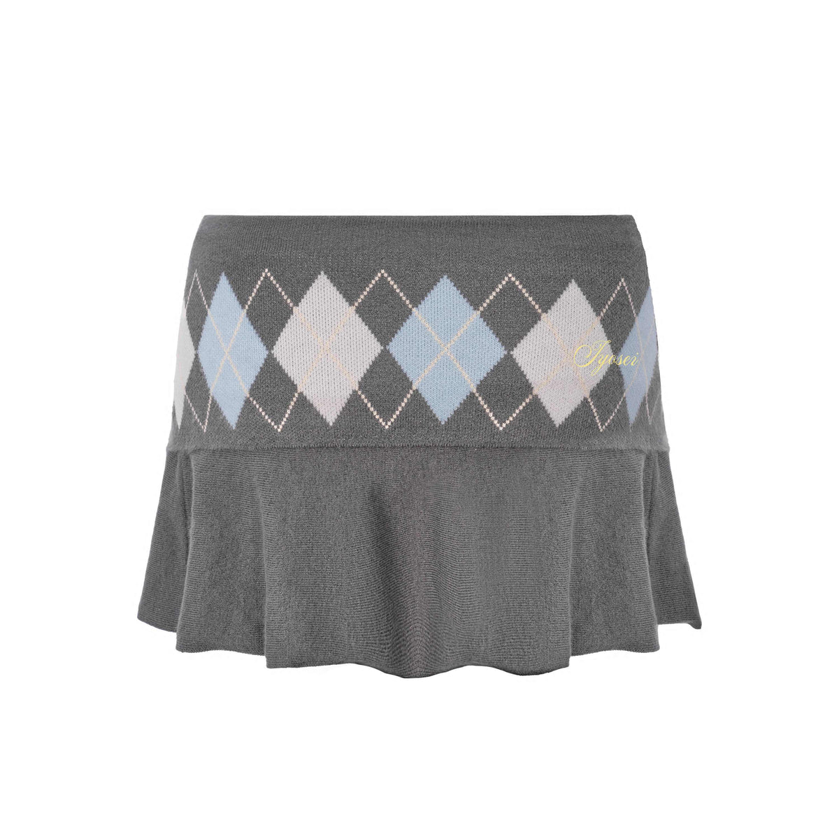 JYOSEI_Grey_Argyle_Embroidered_Knit_Bandeau_Pleated_Women's_Polyester_Top_&_Skirt_Sets_1081589007468_MISSTT