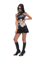 JYOSEI Lace Cutout Lace Up Print New Chinese Qipao Women's Polyester Casual Mini Dresses