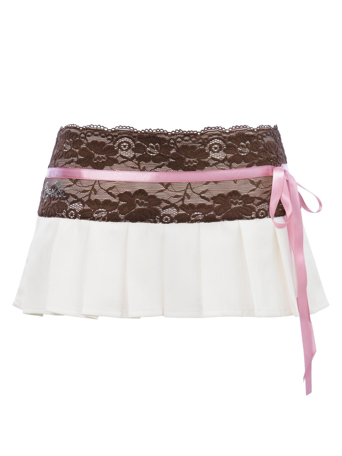 JYOSEI Low Waist Lace Spliced Ribbon Pleated Women's Mini Skirts