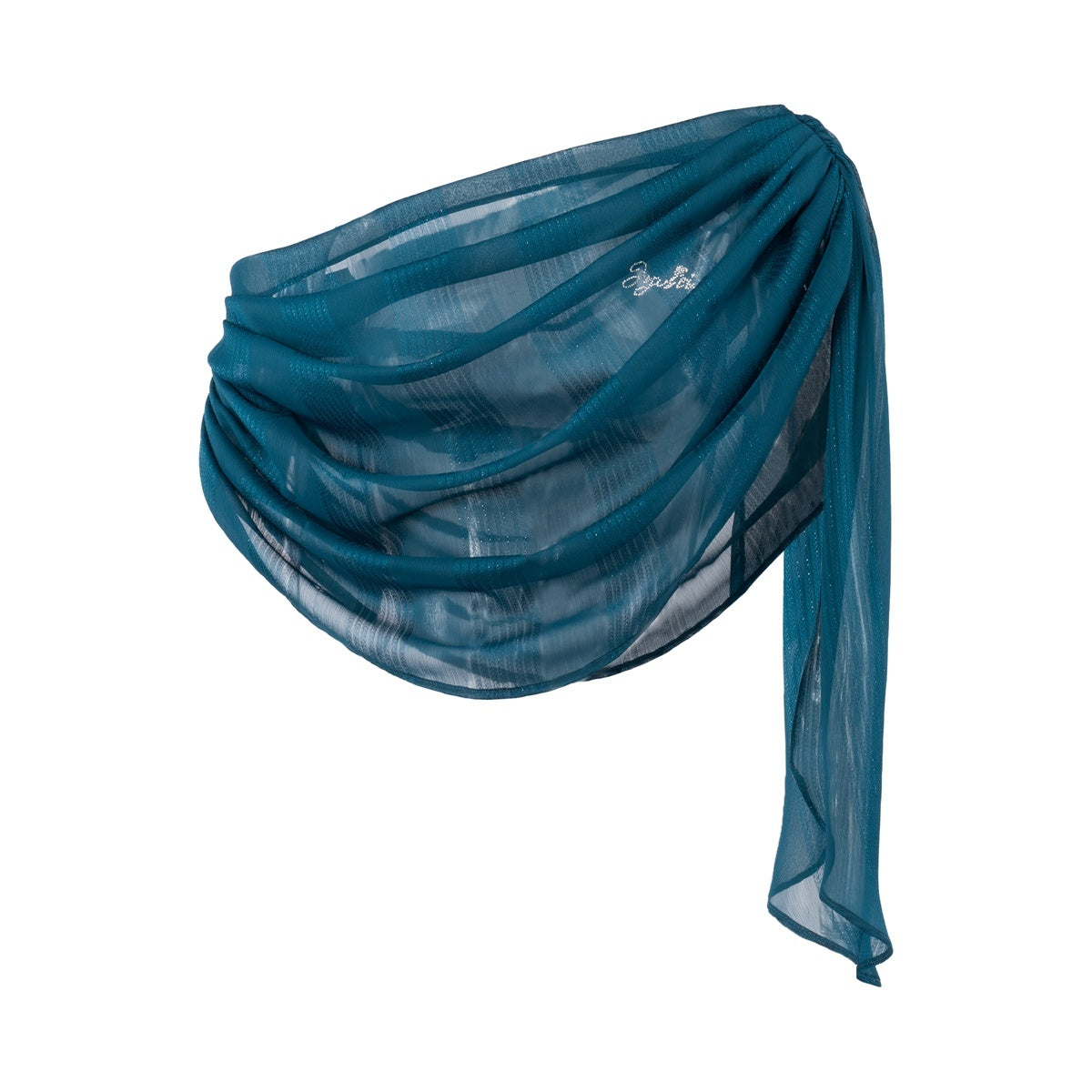 JYOSEI_Peacock_Blue_Ruched_Asymmetric_Off_Shoulder_Sequin_Chiffon_Women's_Scarves_&_Shawls_1031193129764_MISSTT
