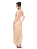 JYOSEI Polka Dot Ruffle Trim Chiffon Women's Slip Maxi Dresses