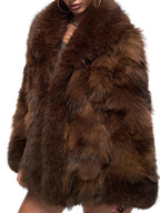 JYOSEI Vintage Gradient Faux Fur Spliced Women's Polyester Short Coats