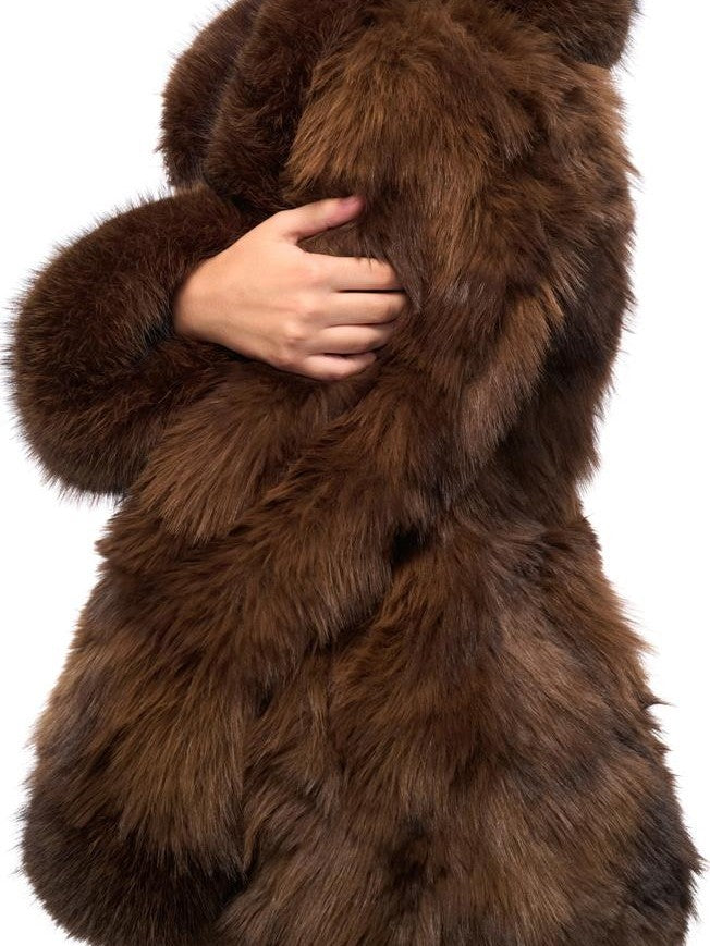 JYOSEI Vintage Gradient Faux Fur Spliced Women's Polyester Short Coats