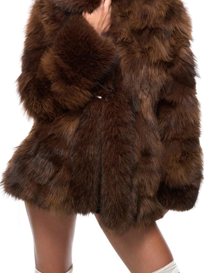 JYOSEI Vintage Gradient Faux Fur Spliced Women's Polyester Short Coats