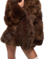 JYOSEI Vintage Gradient Faux Fur Spliced Women's Polyester Short Coats