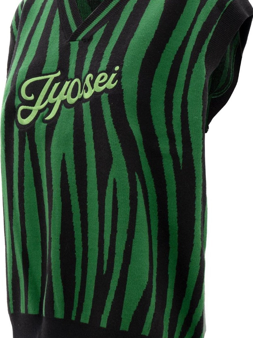 JYOSEI Zebra Print Embroidered V-neck Women's Knit Top & Skirt Sets