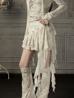 Lost in Lunar Asymmetric Lace Paneled Mid Waist Women's Nylon Mini Skirts