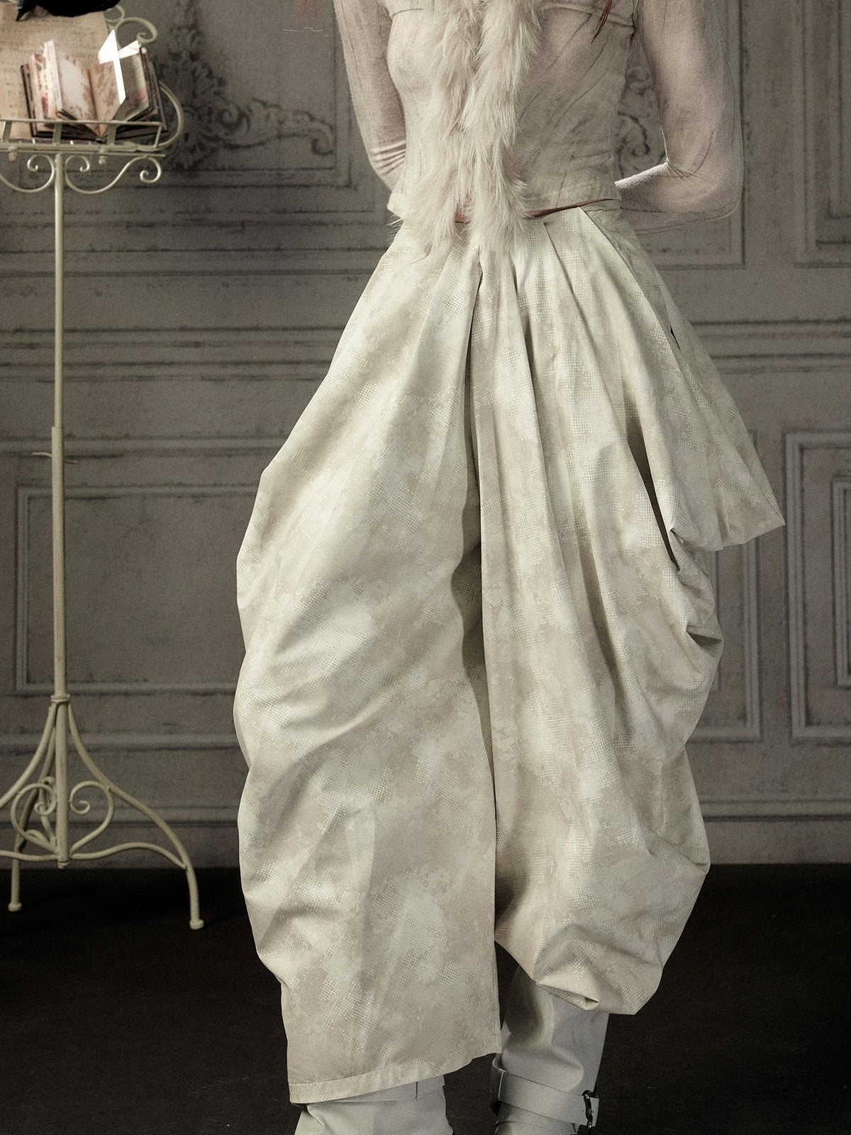 Lost in Lunar Beige Asymmetric Pleated Draped Women's Viscose Wide-leg Pants