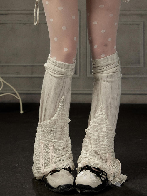 Lost in Lunar Beige Lace Patchwork Slouchy Women's Leg Warmers