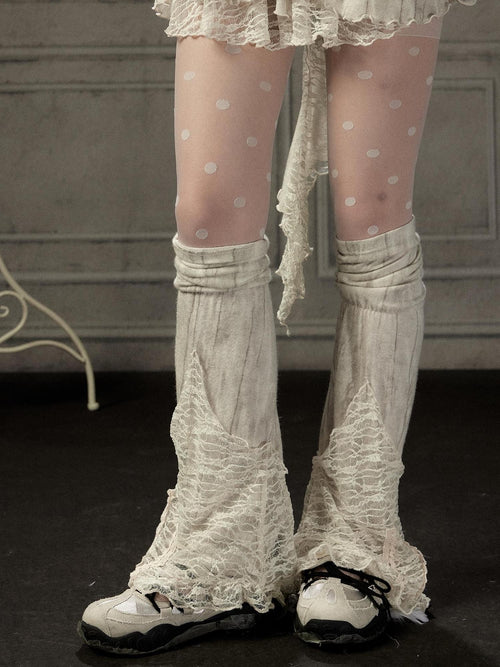 Lost in Lunar Beige Lace Patchwork Slouchy Women's Leg Warmers