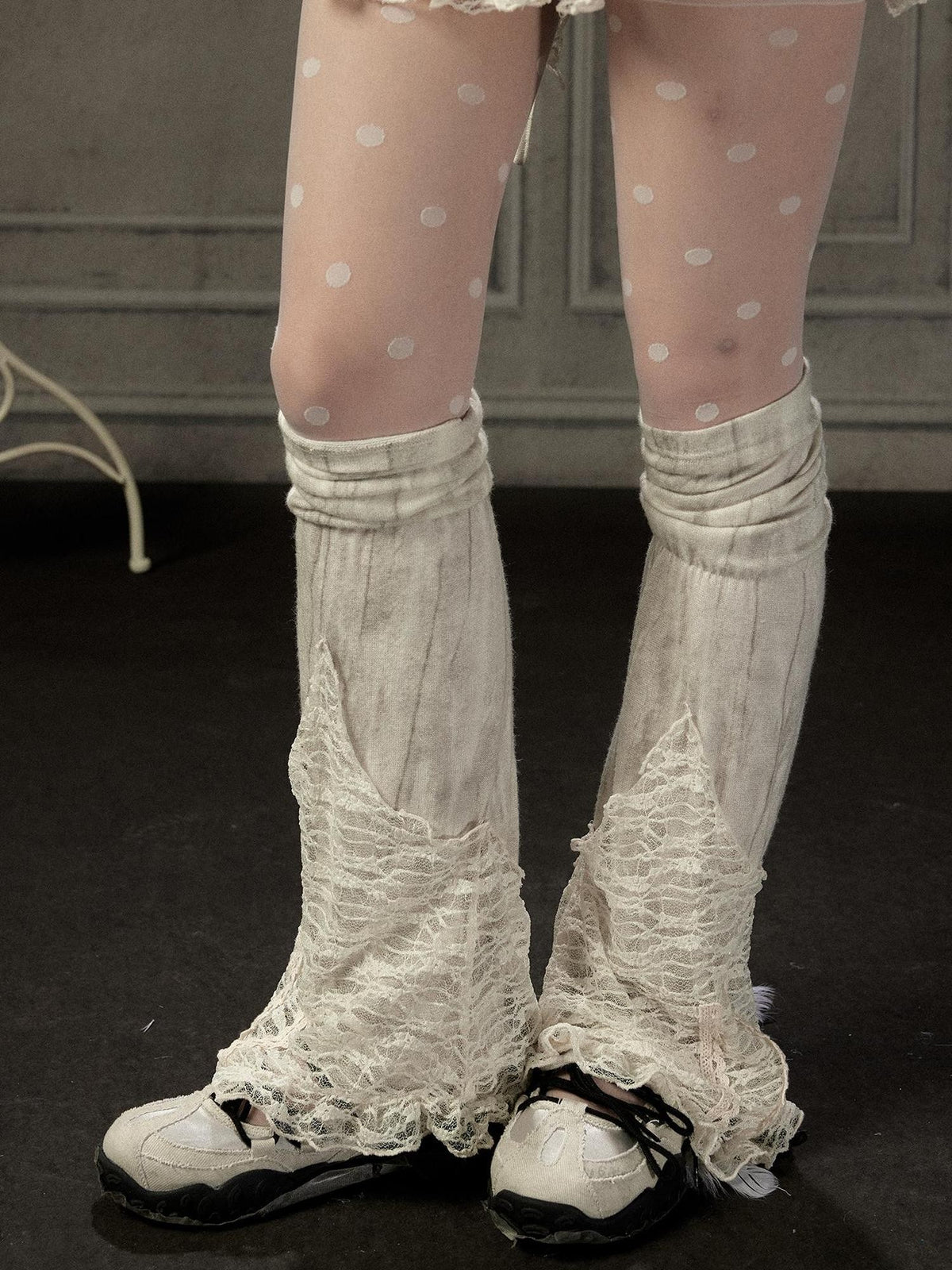 Lost in Lunar Beige Lace Patchwork Slouchy Women's Leg Warmers