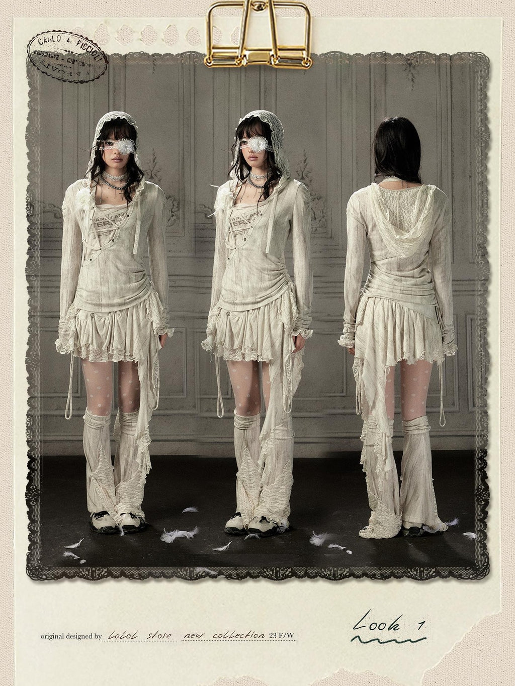 Lost in Lunar Beige Lace Spliced Hooded Women's Nylon Long Sleeve T-shirts