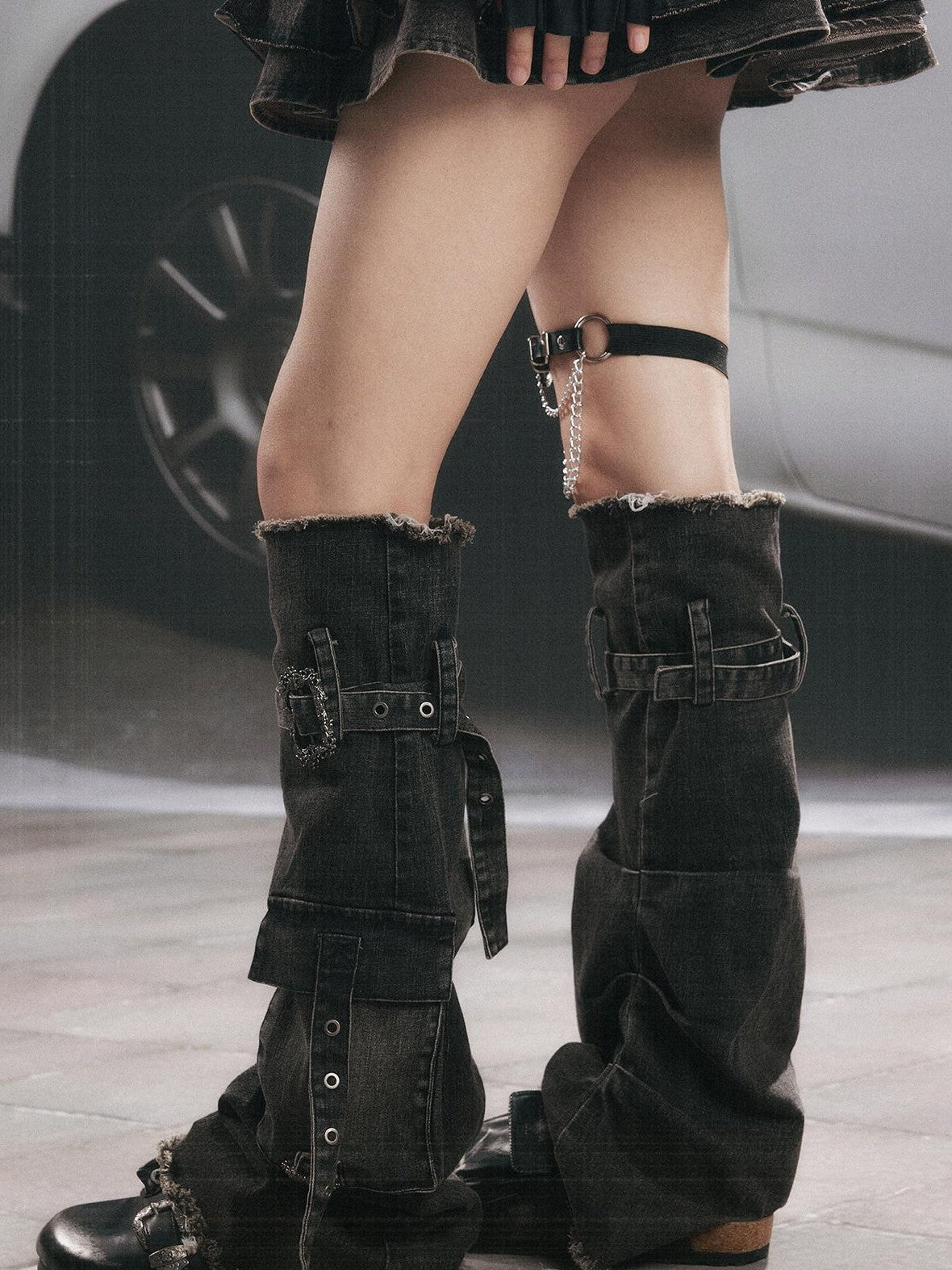 Lost in Lunar Denim Pocket Slouchy Women's Leg Warmers