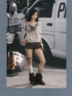 Lost in Lunar Distressed Button Fly Punk Women's Cotton Short Trousers