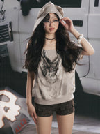 Lost in Lunar Distressed Button Fly Punk Women's Cotton Short Trousers