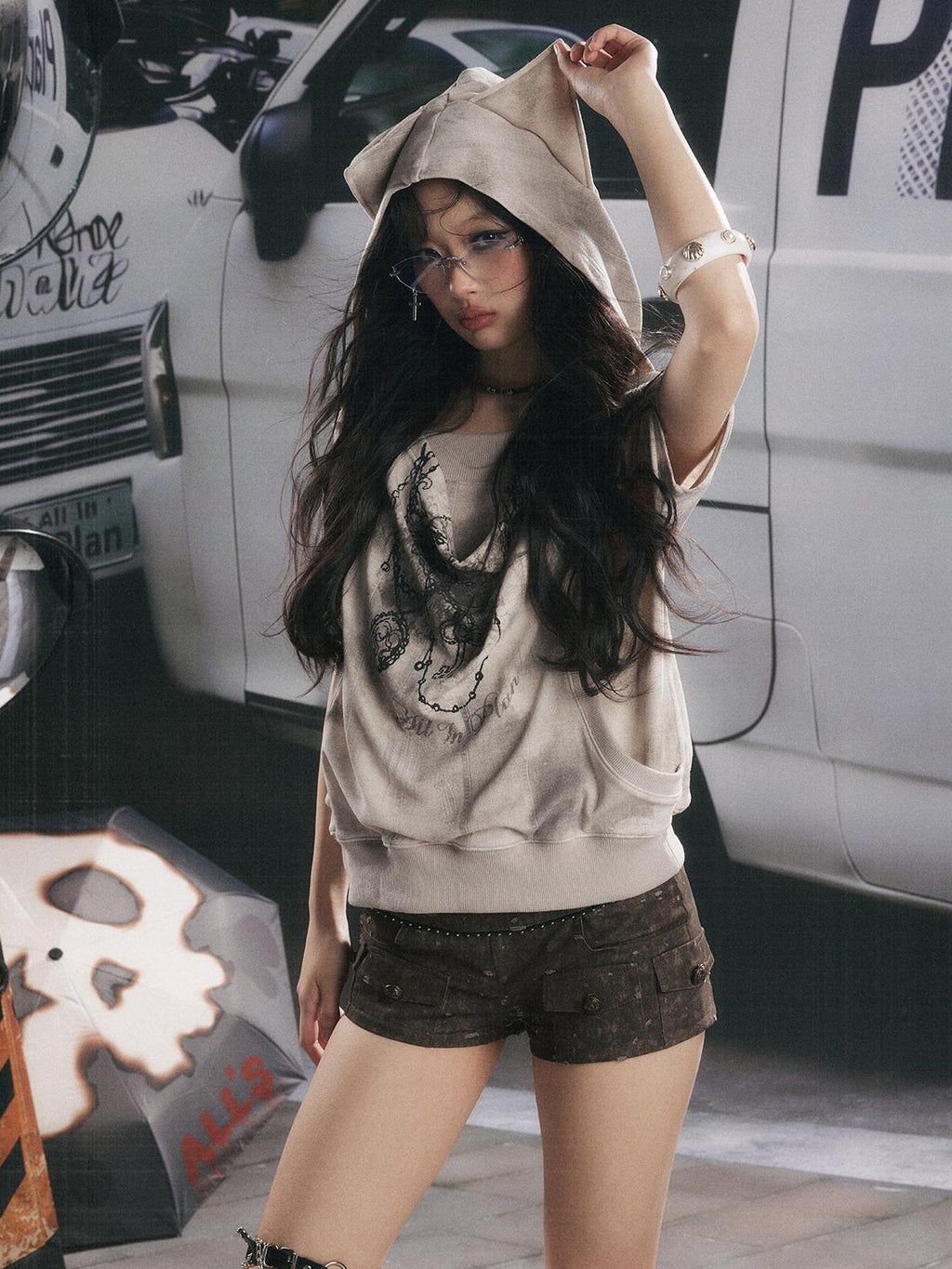 Lost in Lunar Distressed Button Fly Punk Women's Cotton Short Trousers