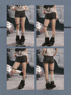 Lost in Lunar Distressed Button Fly Punk Women's Cotton Short Trousers