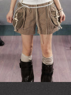 Lost in Lunar Distressed Drawstring American Style Women's Cotton Cargo Short Trousers