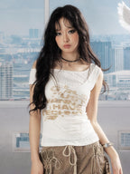 Lost in Lunar Distressed Drawstring American Style Women's Cotton Cargo Short Trousers