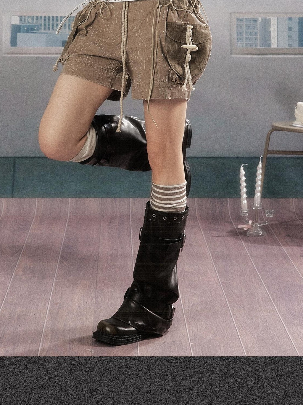 Lost in Lunar Distressed Drawstring American Style Women's Cotton Cargo Short Trousers