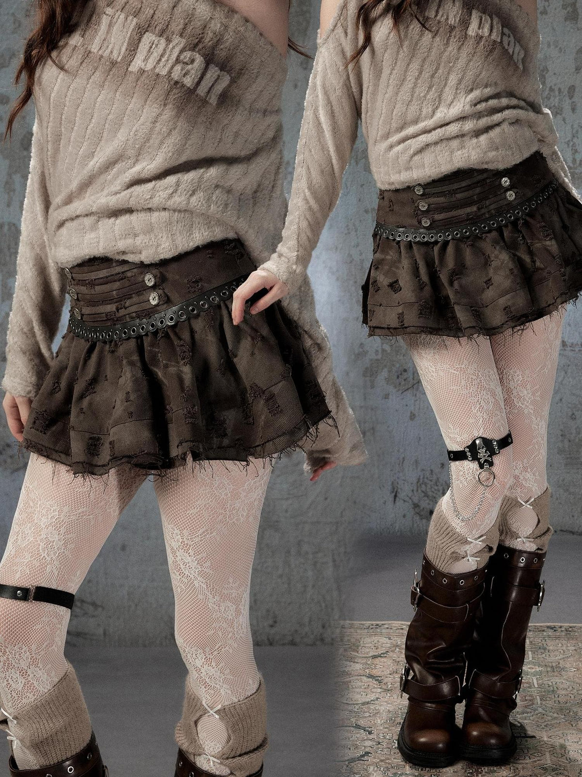 Lost in Lunar Distressed Ripped Ruffle High Waist Women's Cotton Mini Skirts