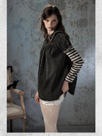 Lost in Lunar Distressed Striped Denim Doll Collar Women's Cotton Casual Mini Dresses