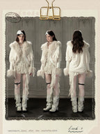 Lost in Lunar Faux Fur Collar Batwing Sleeve Knit Women's Lightweight Jackets