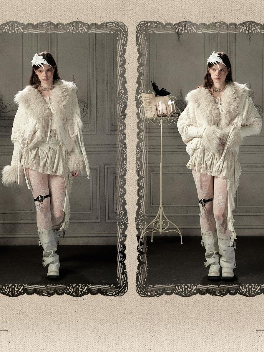 Lost in Lunar Faux Fur Collar Batwing Sleeve Knit Women's Lightweight Jackets