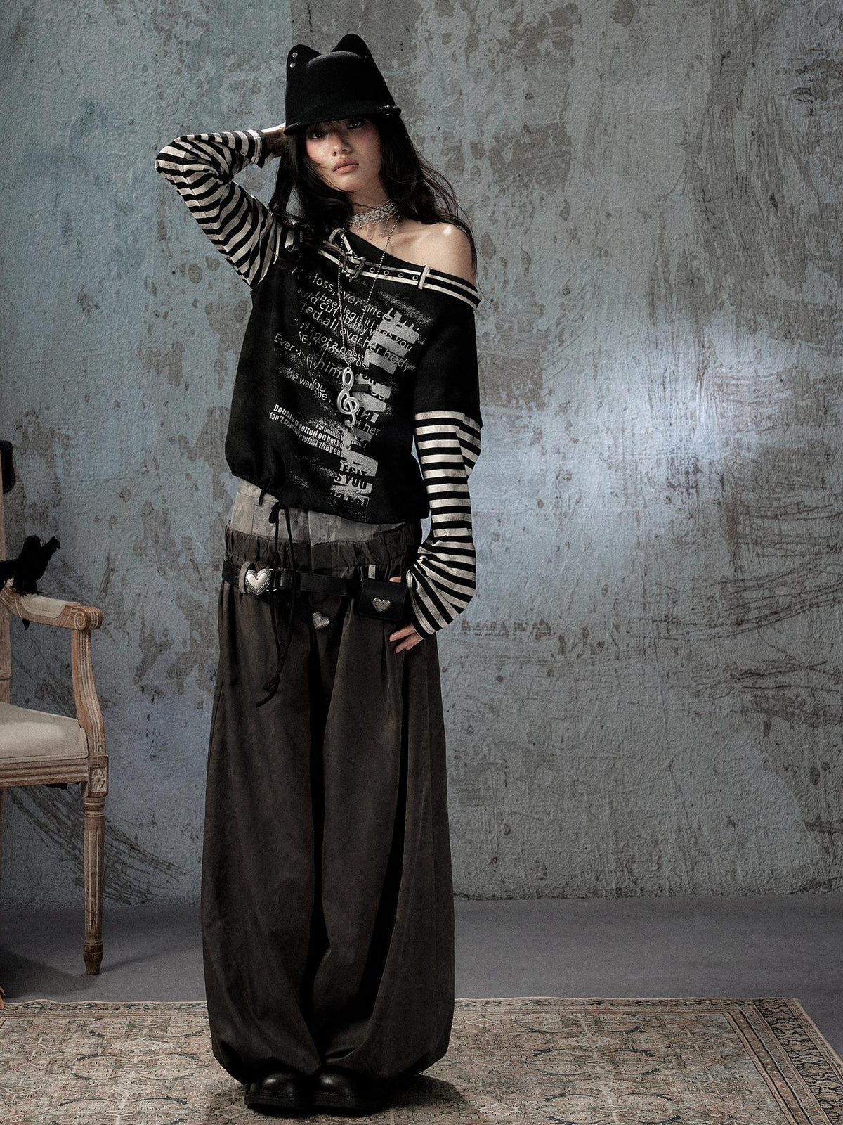 Lost in Lunar Faux Two Piece Double Waistband Spliced Belted Women's Polyester Chinos