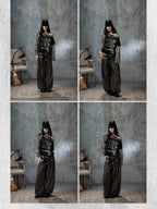Lost in Lunar Faux Two Piece Double Waistband Spliced Belted Women's Polyester Chinos