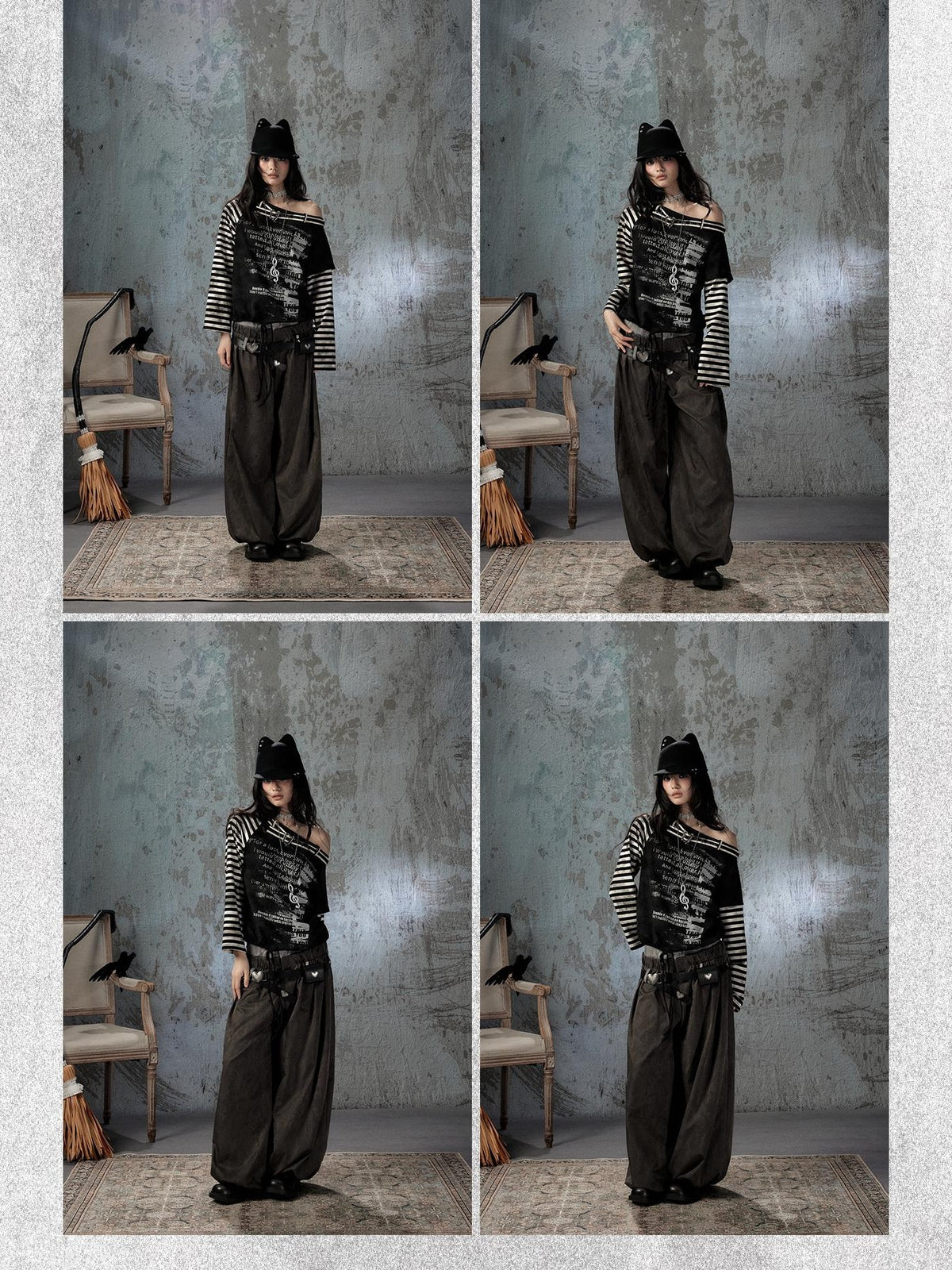 Lost in Lunar Faux Two Piece Double Waistband Spliced Belted Women's Polyester Chinos