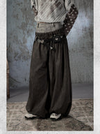 Lost in Lunar Faux Two Piece Double Waistband Spliced Belted Women's Polyester Chinos