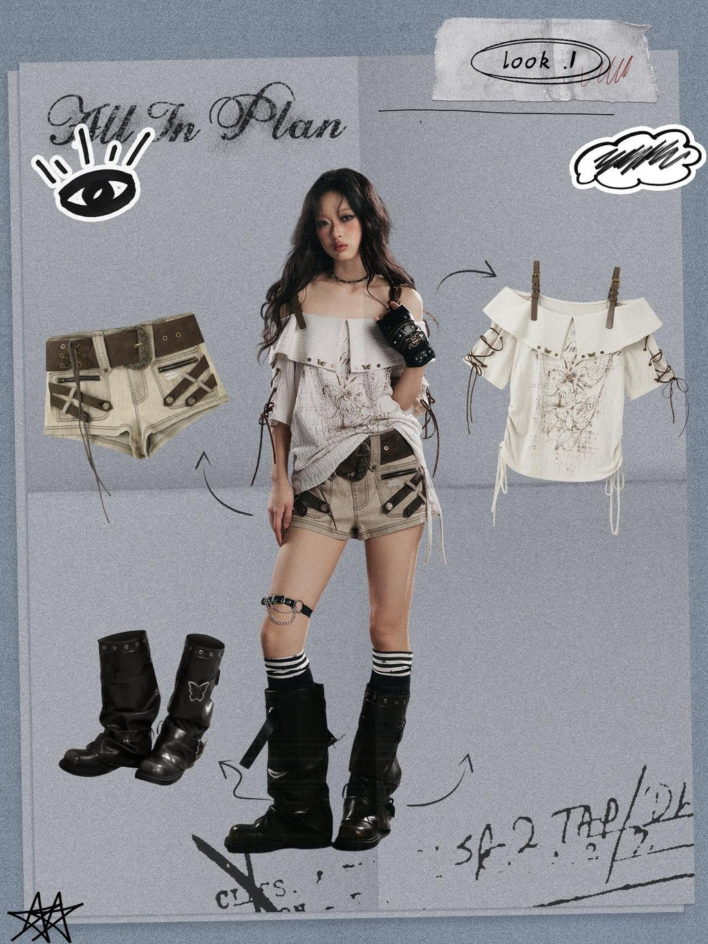 Lost in Lunar Off Shoulder Print Lace Up Loose Fit Women's Polyester Short Sleeve T-shirts