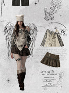 Lost in Lunar Plaid Spliced Asymmetric Wings Women's Polyester Long Sleeve T-shirts