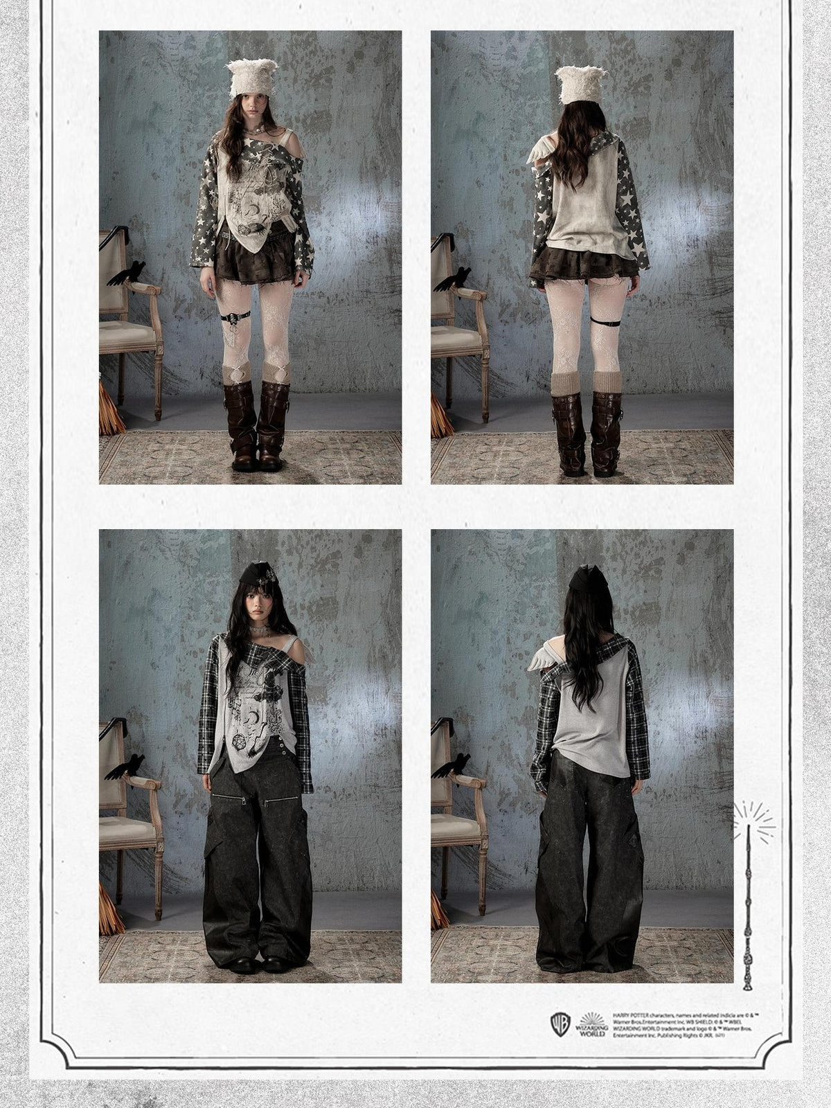 Lost in Lunar Plaid Spliced Asymmetric Wings Women's Polyester Long Sleeve T-shirts