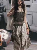 Lost in Lunar Plaid Spliced Tiered Bodycon Women's Polyester Cotton Slip Midi Dresses