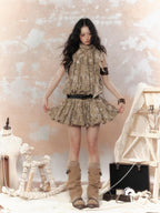 Lost in Lunar Printed Distressed Lace Halter Women's Polyester A Line Casual Mini Dresses
