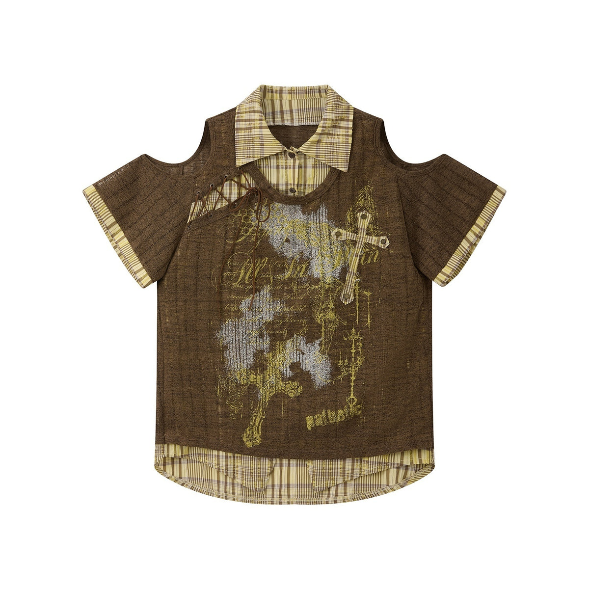 Lost_in_Lunar_Printed_Faux_Layered_Off_Shoulder_Women's_Polyester_Short_Sleeve_T-shirts_1029957034554_MISSTT