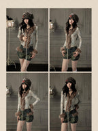 Lost in Lunar Shiny Silver Faux Fur V-neck Slim Fit Women's Long Sleeve T-shirts