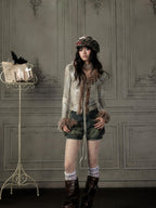 Lost in Lunar Shiny Silver Faux Fur V-neck Slim Fit Women's Long Sleeve T-shirts