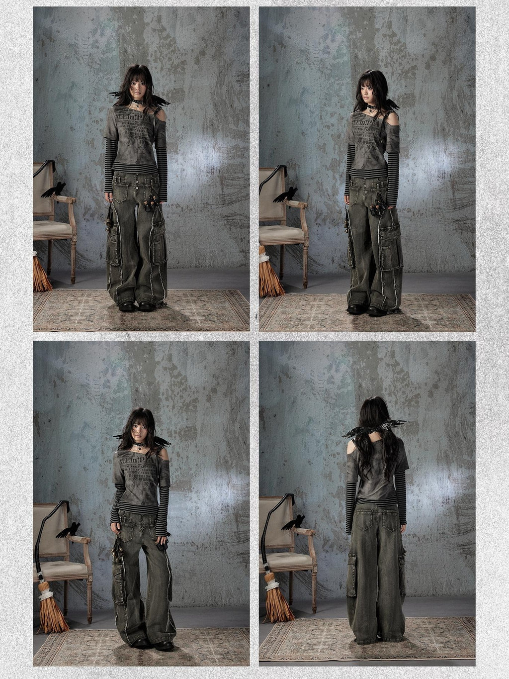 Lost in Lunar Striped Asymmetric One Shoulder Women's Polyamide Long Sleeve T-shirts