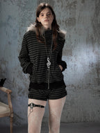 Lost in Lunar Striped Black Slim Fit Mid Rise Chino Shorts Women's
