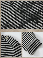 Lost in Lunar Striped Half Zip Lapel Print Loose Fit Women's Long Sleeve T-shirts