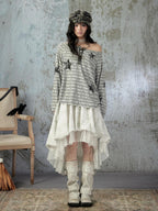 Lost in Lunar Striped One Shoulder Relaxed Fit Women's Long Sleeve T-shirts