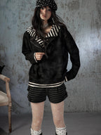 Lost in Lunar Tie Dye Half Zip Striped Loose Fit Women's Cotton Blend Sweatshirts