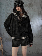 Lost in Lunar Tie Dye Half Zip Striped Loose Fit Women's Cotton Blend Sweatshirts