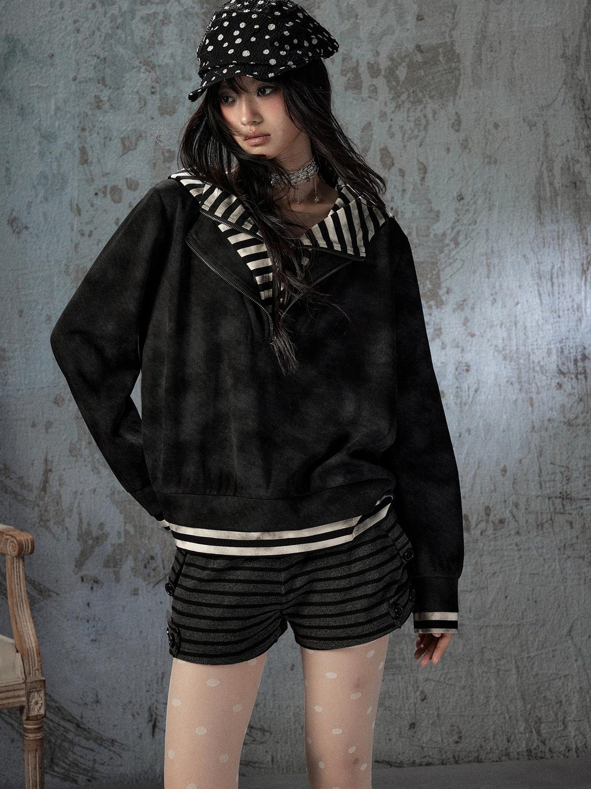 Lost in Lunar Tie Dye Half Zip Striped Loose Fit Women's Cotton Blend Sweatshirts
