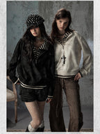 Lost in Lunar Tie Dye Half Zip Striped Loose Fit Women's Cotton Blend Sweatshirts