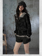 Lost in Lunar Tie Dye Half Zip Striped Loose Fit Women's Cotton Blend Sweatshirts